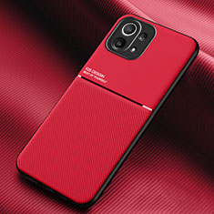 Coque Ultra Fine Silicone Souple Housse Etui avec Aimante Magnetique pour Xiaomi Mi 11 Lite 5G NE Rouge