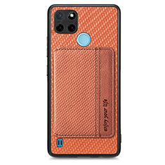 Coque Ultra Fine Silicone Souple Housse Etui avec Aimante Magnetique S01D pour Realme C25Y India Marron