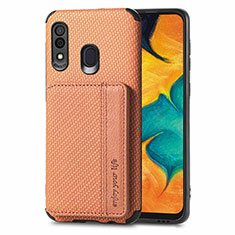 Coque Ultra Fine Silicone Souple Housse Etui avec Aimante Magnetique S01D pour Samsung Galaxy A20 Marron