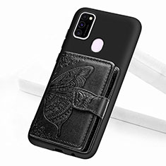 Coque Ultra Fine Silicone Souple Housse Etui avec Aimante Magnetique S02D pour Samsung Galaxy M21 Noir