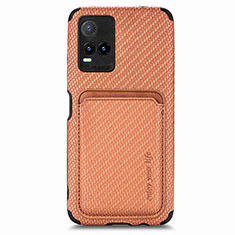 Coque Ultra Fine Silicone Souple Housse Etui avec Aimante Magnetique S02D pour Vivo Y21 Marron