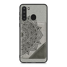 Coque Ultra Fine Silicone Souple Housse Etui avec Aimante Magnetique S03D pour Samsung Galaxy A21 Gris