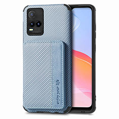 Coque Ultra Fine Silicone Souple Housse Etui avec Aimante Magnetique S03D pour Vivo Y21e Bleu