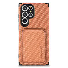 Coque Ultra Fine Silicone Souple Housse Etui avec Aimante Magnetique S05D pour Samsung Galaxy S22 Ultra 5G Orange