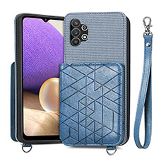 Coque Ultra Fine Silicone Souple Housse Etui avec Aimante Magnetique S08D pour Samsung Galaxy A32 4G Bleu