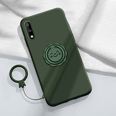 Coque Ultra Fine Silicone Souple Housse Etui avec Support Bague Anneau Aimante Magnetique A01 pour Huawei Enjoy 10 Vert