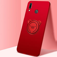 Coque Ultra Fine Silicone Souple Housse Etui avec Support Bague Anneau Aimante Magnetique A01 pour Huawei Honor 10 Lite Rouge