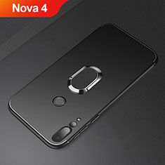 Coque Ultra Fine Silicone Souple Housse Etui avec Support Bague Anneau Aimante Magnetique A01 pour Huawei Nova 4 Noir