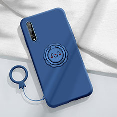 Coque Ultra Fine Silicone Souple Housse Etui avec Support Bague Anneau Aimante Magnetique A01 pour Huawei P smart S Bleu