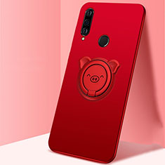 Coque Ultra Fine Silicone Souple Housse Etui avec Support Bague Anneau Aimante Magnetique A01 pour Huawei P30 Lite XL Rouge