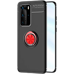 Coque Ultra Fine Silicone Souple Housse Etui avec Support Bague Anneau Aimante Magnetique A01 pour Huawei P40 Pro Rouge et Noir