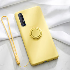 Coque Ultra Fine Silicone Souple Housse Etui avec Support Bague Anneau Aimante Magnetique A01 pour Oppo Reno3 Pro Jaune