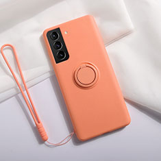 Coque Ultra Fine Silicone Souple Housse Etui avec Support Bague Anneau Aimante Magnetique A01 pour Samsung Galaxy S21 5G Orange