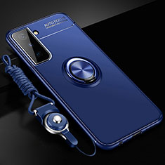 Coque Ultra Fine Silicone Souple Housse Etui avec Support Bague Anneau Aimante Magnetique A01 pour Samsung Galaxy S21 FE 5G Bleu