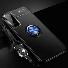 Coque Ultra Fine Silicone Souple Housse Etui avec Support Bague Anneau Aimante Magnetique A01 pour Samsung Galaxy S21 Plus 5G Bleu et Noir