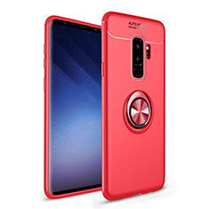 Coque Ultra Fine Silicone Souple Housse Etui avec Support Bague Anneau Aimante Magnetique A01 pour Samsung Galaxy S9 Plus Rouge