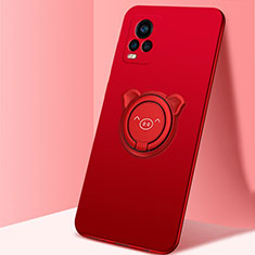 Coque Ultra Fine Silicone Souple Housse Etui avec Support Bague Anneau Aimante Magnetique A01 pour Vivo V20 Pro 5G Rouge