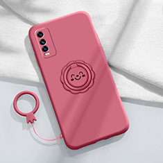 Coque Ultra Fine Silicone Souple Housse Etui avec Support Bague Anneau Aimante Magnetique A01 pour Vivo Y30 Vin Rouge