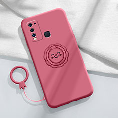 Coque Ultra Fine Silicone Souple Housse Etui avec Support Bague Anneau Aimante Magnetique A01 pour Vivo Y50 Rouge