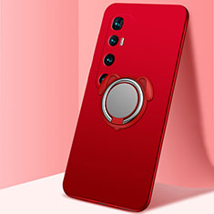 Coque Ultra Fine Silicone Souple Housse Etui avec Support Bague Anneau Aimante Magnetique A01 pour Xiaomi Mi 10 Ultra Rouge