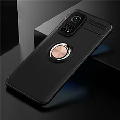 Coque Ultra Fine Silicone Souple Housse Etui avec Support Bague Anneau Aimante Magnetique A01 pour Xiaomi Mi 10T 5G Or et Noir