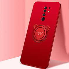 Coque Ultra Fine Silicone Souple Housse Etui avec Support Bague Anneau Aimante Magnetique A01 pour Xiaomi Poco M2 Rouge