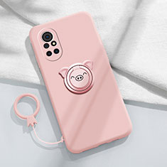 Coque Ultra Fine Silicone Souple Housse Etui avec Support Bague Anneau Aimante Magnetique A02 pour Huawei Nova 8 5G Rose