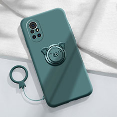 Coque Ultra Fine Silicone Souple Housse Etui avec Support Bague Anneau Aimante Magnetique A02 pour Huawei Nova 8 5G Vert Nuit