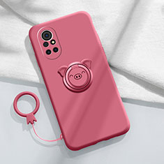 Coque Ultra Fine Silicone Souple Housse Etui avec Support Bague Anneau Aimante Magnetique A02 pour Huawei Nova 8 5G Vin Rouge