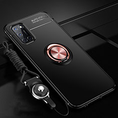 Coque Ultra Fine Silicone Souple Housse Etui avec Support Bague Anneau Aimante Magnetique A02 pour Oppo A52 Or et Noir