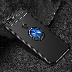 Coque Ultra Fine Silicone Souple Housse Etui avec Support Bague Anneau Aimante Magnetique A02 pour Oppo A7 Bleu et Noir