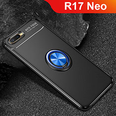 Coque Ultra Fine Silicone Souple Housse Etui avec Support Bague Anneau Aimante Magnetique A02 pour Oppo R17 Neo Bleu et Noir