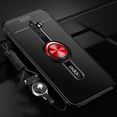 Coque Ultra Fine Silicone Souple Housse Etui avec Support Bague Anneau Aimante Magnetique A02 pour Oppo Reno2 Z Rouge et Noir