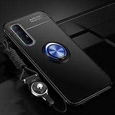 Coque Ultra Fine Silicone Souple Housse Etui avec Support Bague Anneau Aimante Magnetique A02 pour Oppo Reno3 Pro Bleu et Noir