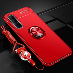 Coque Ultra Fine Silicone Souple Housse Etui avec Support Bague Anneau Aimante Magnetique A02 pour Oppo Reno3 Pro Rouge