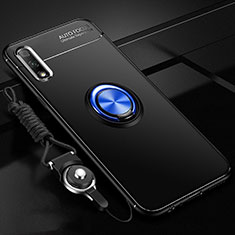 Coque Ultra Fine Silicone Souple Housse Etui avec Support Bague Anneau Aimante Magnetique A03 pour Huawei P Smart Z (2019) Bleu et Noir