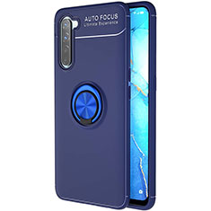 Coque Ultra Fine Silicone Souple Housse Etui avec Support Bague Anneau Aimante Magnetique A03 pour Oppo F15 Bleu