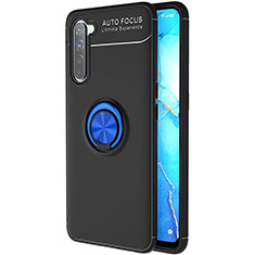 Coque Ultra Fine Silicone Souple Housse Etui avec Support Bague Anneau Aimante Magnetique A03 pour Oppo F15 Bleu et Noir