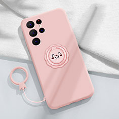 Coque Ultra Fine Silicone Souple Housse Etui avec Support Bague Anneau Aimante Magnetique A03 pour Samsung Galaxy S24 Ultra 5G Rose