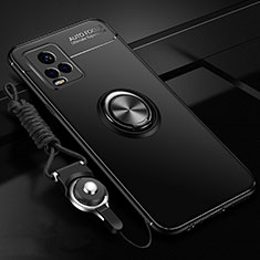 Coque Ultra Fine Silicone Souple Housse Etui avec Support Bague Anneau Aimante Magnetique A03 pour Vivo V20 Pro 5G Noir