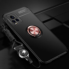 Coque Ultra Fine Silicone Souple Housse Etui avec Support Bague Anneau Aimante Magnetique A03 pour Vivo V20 Pro 5G Or et Noir