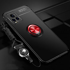 Coque Ultra Fine Silicone Souple Housse Etui avec Support Bague Anneau Aimante Magnetique A03 pour Vivo V20 Pro 5G Rouge et Noir