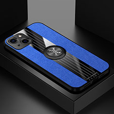 Coque Ultra Fine Silicone Souple Housse Etui avec Support Bague Anneau Aimante Magnetique A04 pour Apple iPhone 15 Bleu