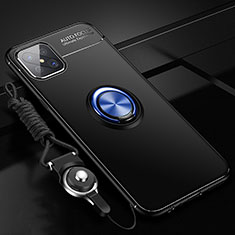 Coque Ultra Fine Silicone Souple Housse Etui avec Support Bague Anneau Aimante Magnetique A04 pour Oppo A92s 5G Bleu et Noir