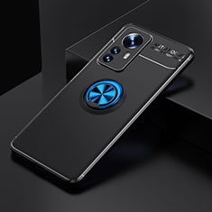 Coque Ultra Fine Silicone Souple Housse Etui avec Support Bague Anneau Aimante Magnetique A04 pour Xiaomi Mi 12 5G Bleu et Noir