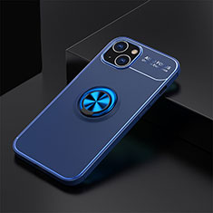 Coque Ultra Fine Silicone Souple Housse Etui avec Support Bague Anneau Aimante Magnetique A05 pour Apple iPhone 14 Bleu