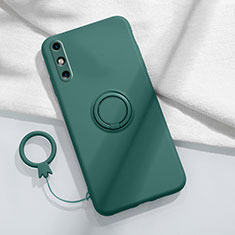 Coque Ultra Fine Silicone Souple Housse Etui avec Support Bague Anneau Aimante Magnetique A05 pour Huawei Enjoy 10e Vert