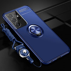 Coque Ultra Fine Silicone Souple Housse Etui avec Support Bague Anneau Aimante Magnetique A05 pour Samsung Galaxy S21 Ultra 5G Bleu