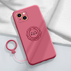 Coque Ultra Fine Silicone Souple Housse Etui avec Support Bague Anneau Aimante Magnetique A06 pour Apple iPhone 13 Mini Rouge