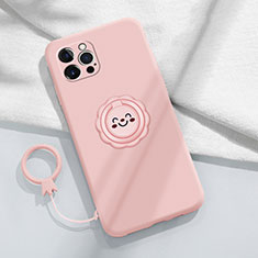 Coque Ultra Fine Silicone Souple Housse Etui avec Support Bague Anneau Aimante Magnetique A06 pour Apple iPhone 13 Pro Max Rose